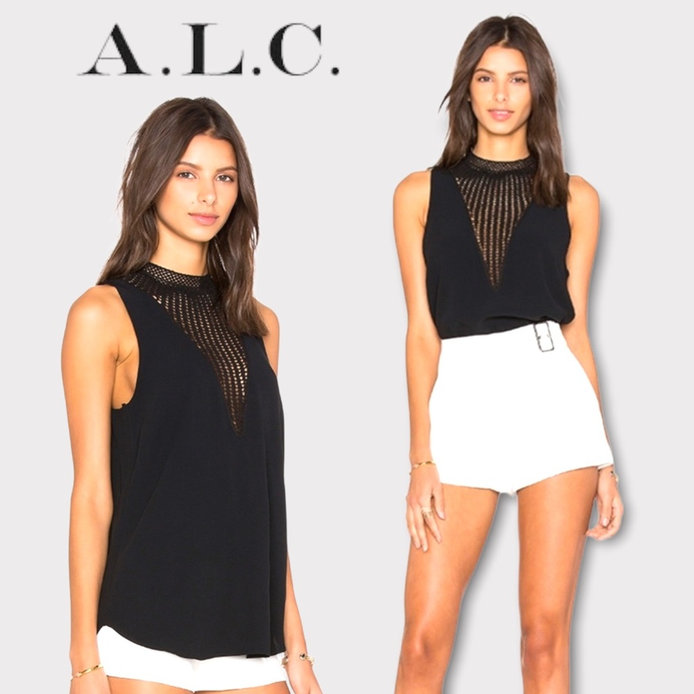 A.L.C. Alec Black Crochet Crepe Sleeveless Top SZ.2